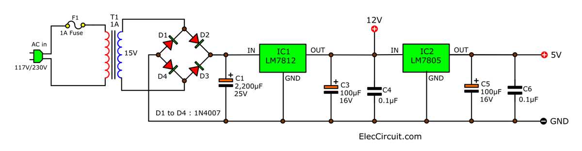 12v to 5v converter circuit diagram