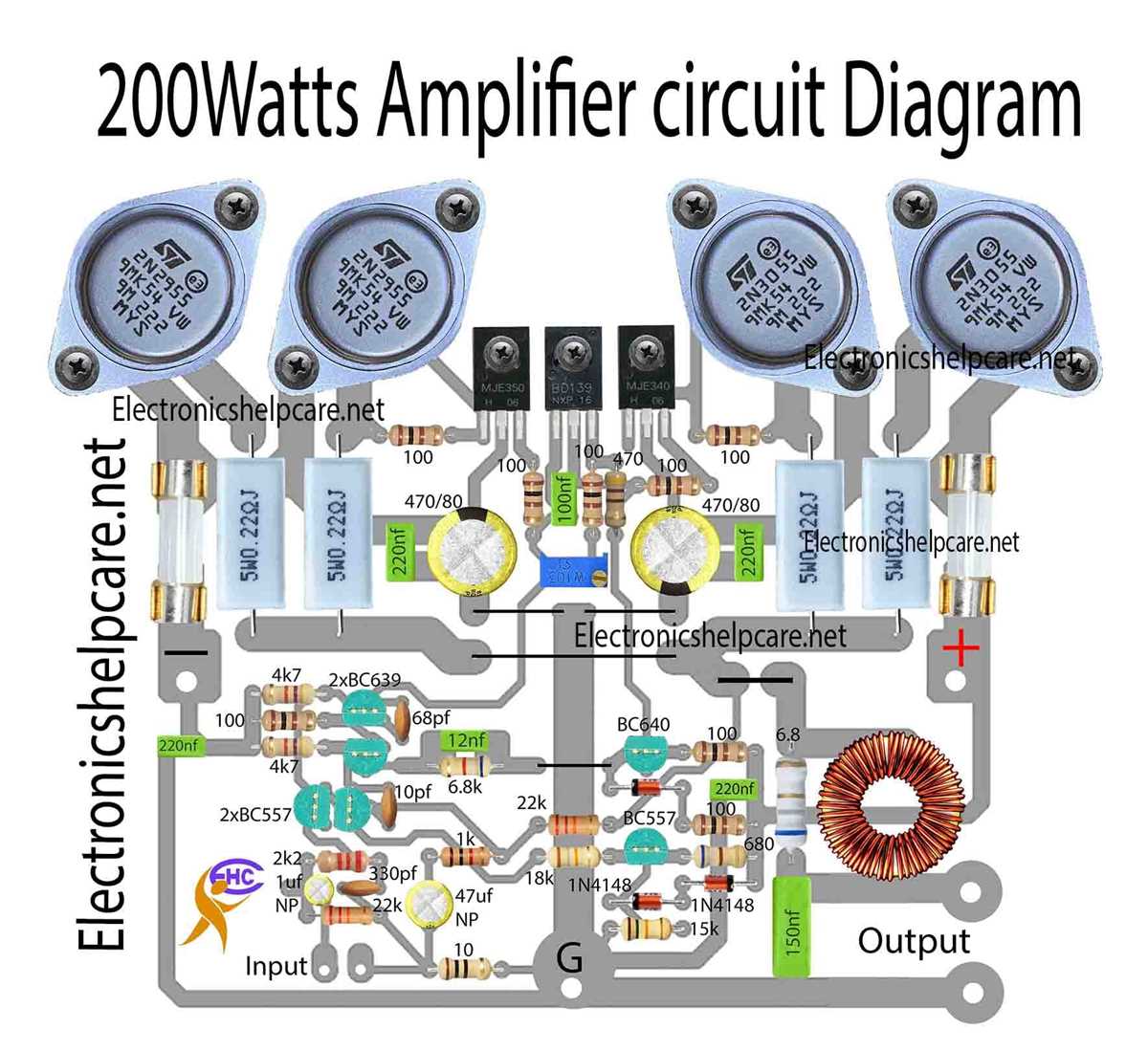 2n3055 transistor power amplifier circuit diagram