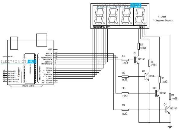 4 digit 7 segment display circuit diagram