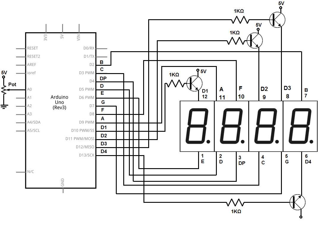 4 digit 7 segment display circuit diagram