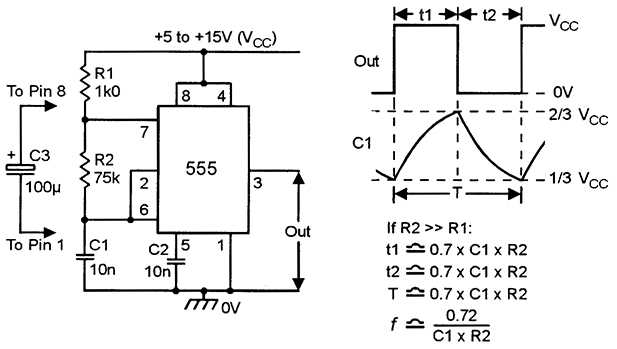 555 timer astable mode circuit diagram