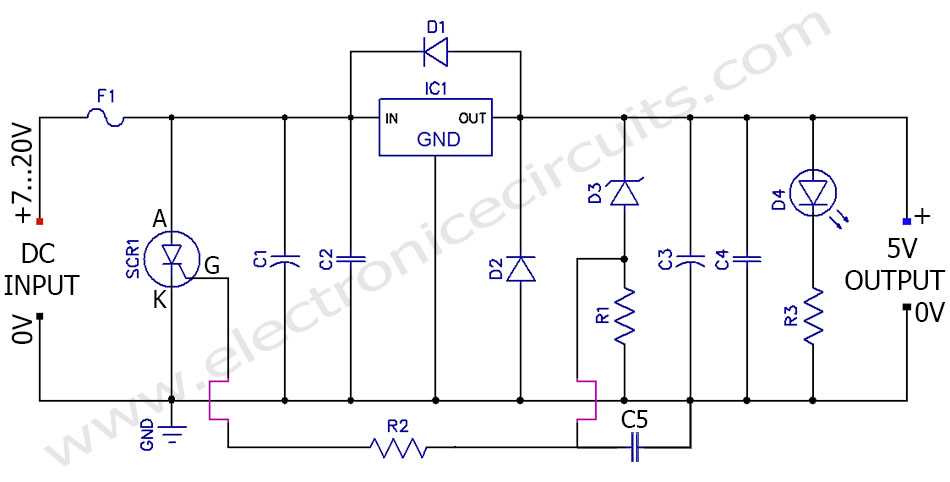 5v regulated power supply circuit diagram