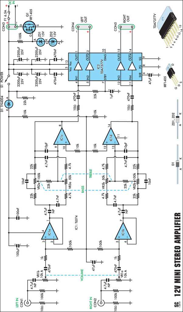 circuit diagram of audio amplifier of 12v