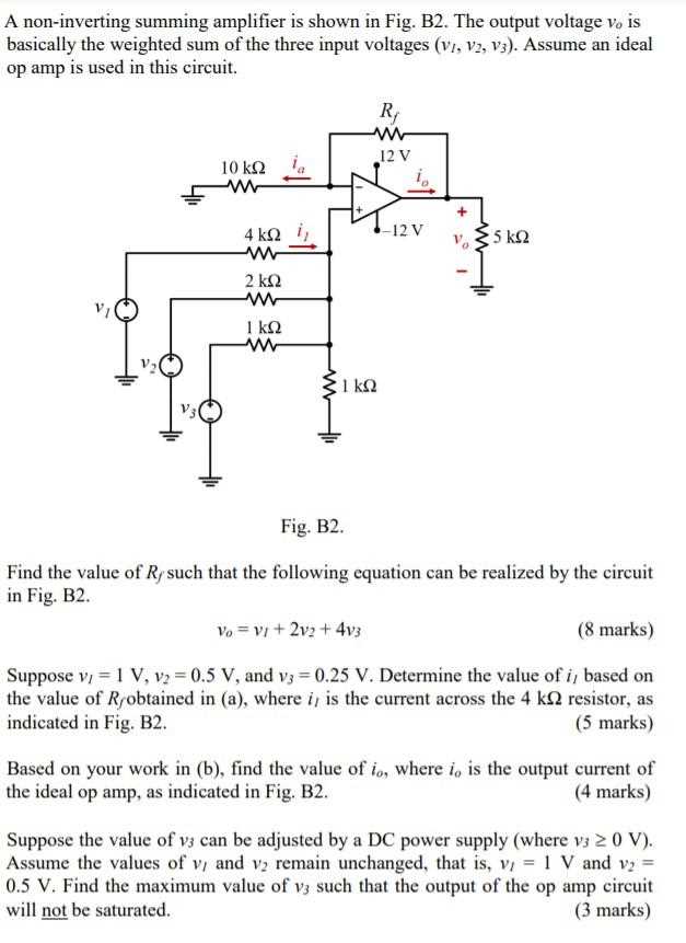 non inverting summing amplifier circuit diagram