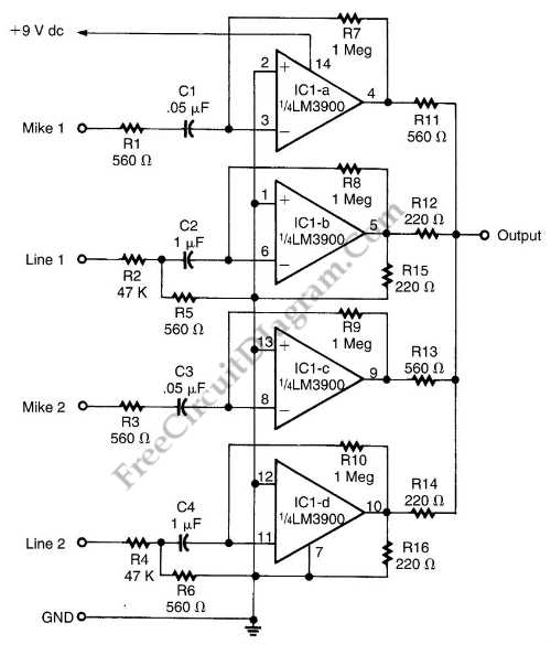 schematic diagram audio mixer