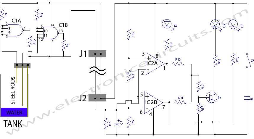 simple water level indicator circuit diagram