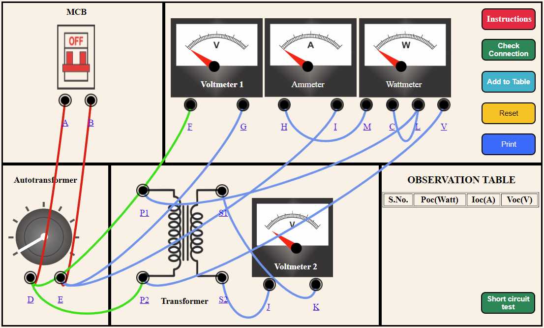 open circuit and short circuit diagram
