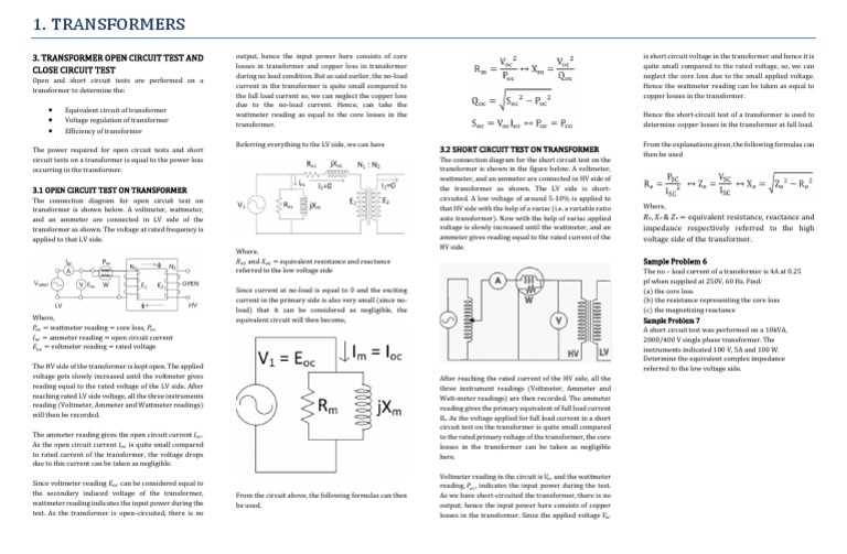 transformer open circuit test diagram