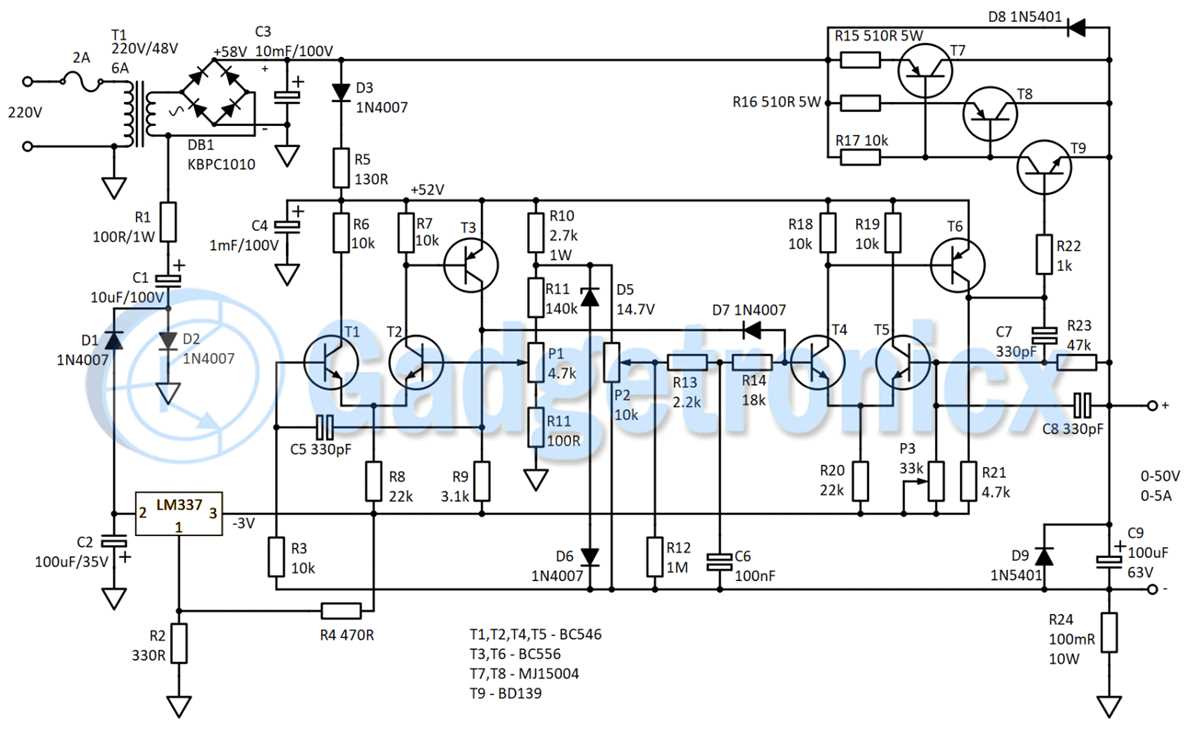 0 30v 5a variable power supply circuit diagram