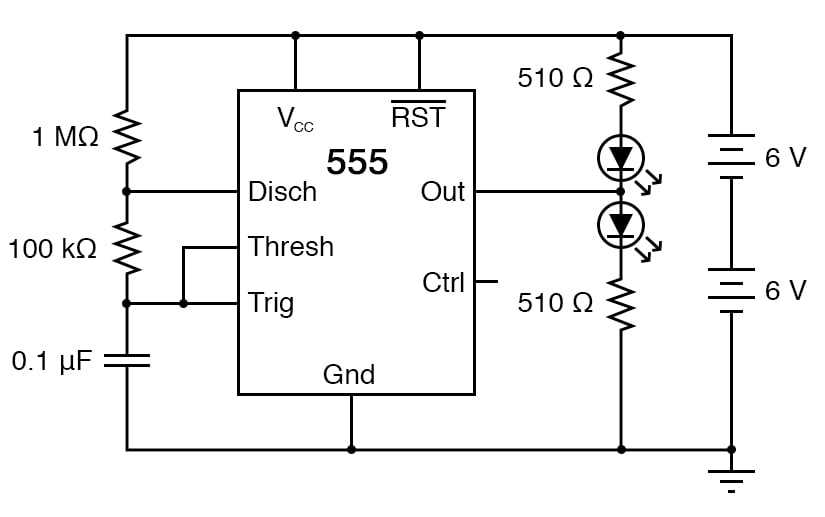 555 astable multivibrator circuit diagram