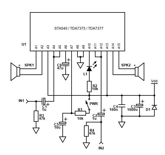 tda7377 subwoofer amplifier circuit diagram