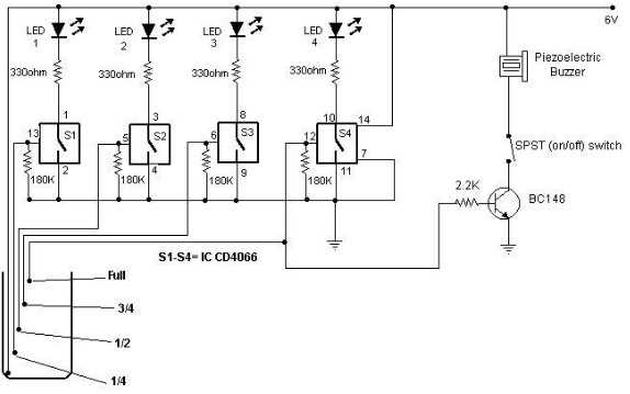 simple water level indicator circuit diagram
