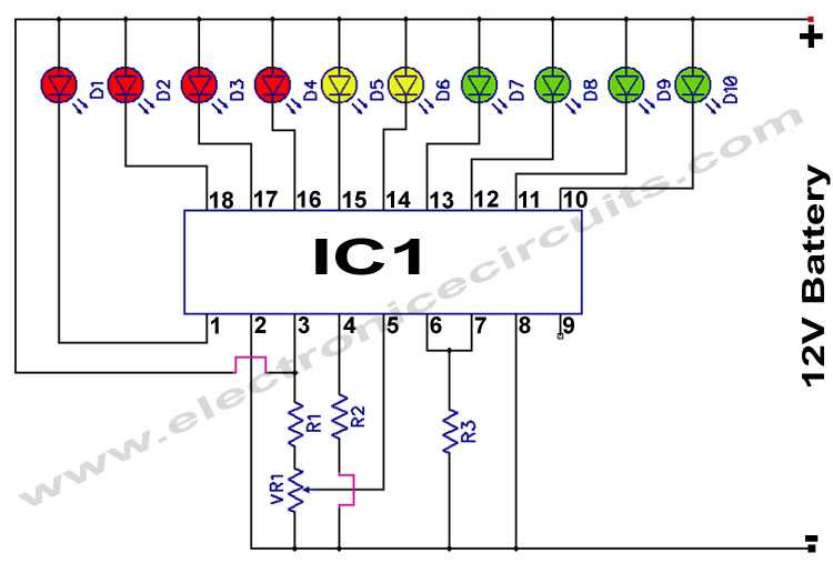12v battery indicator circuit diagram