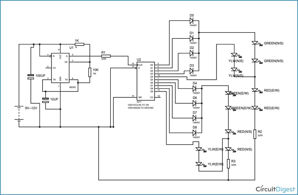 traffic light control system circuit diagram