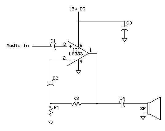circuit diagram of audio amplifier of 12v